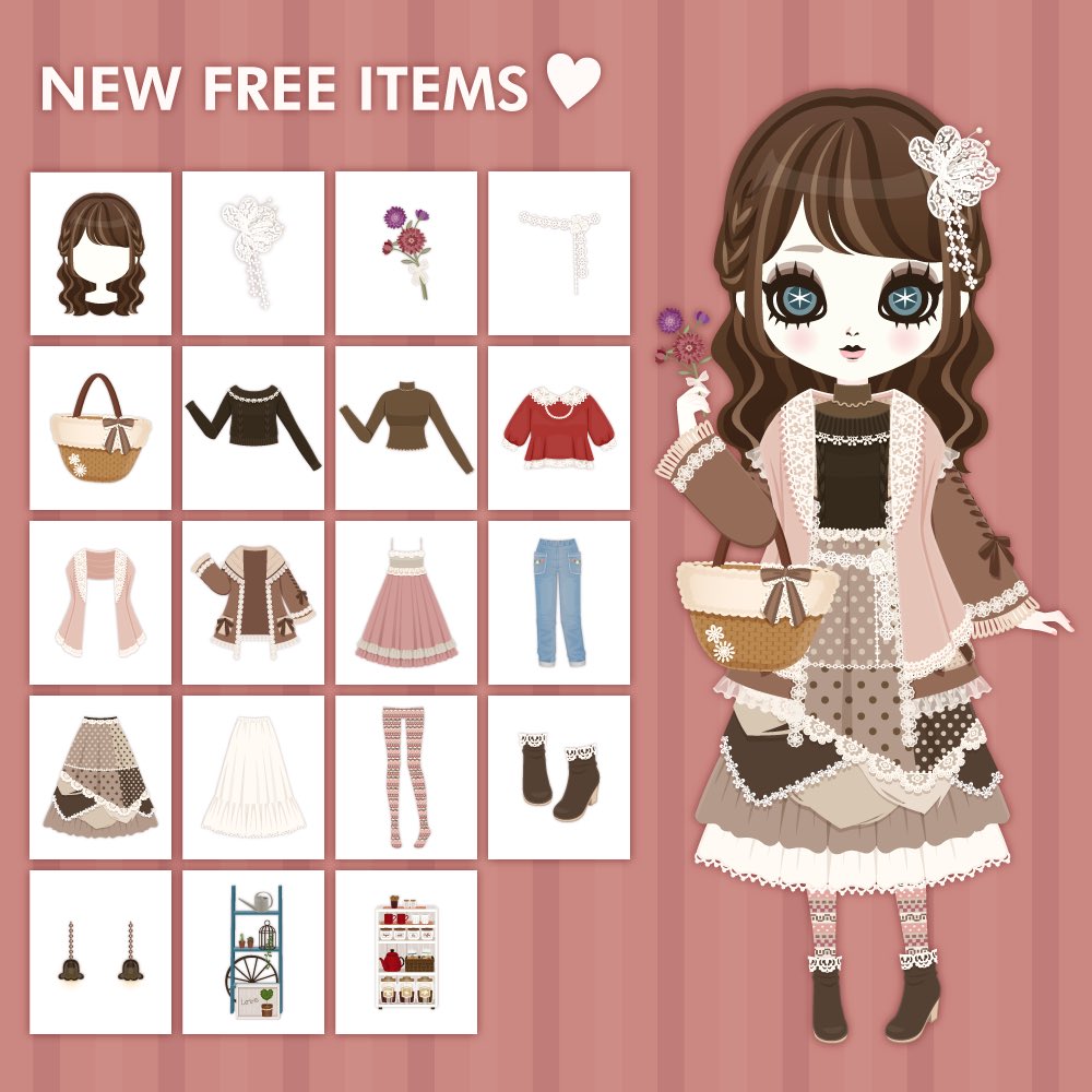 公式 Dollycollection 無料アイテム追加 無料アイテムを19点クローゼットに追加しました 19 New Items Added To Your Closet アイテムが追加されない場合はアプリを開き直してね If You Can T Find New Items Please Restart The