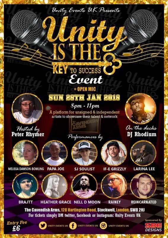 UnityEventsUK's tweet photo. 💥2NITE💥 #UnityEventsUK Presents 
Unity Is The Key To Success Event returns this Sunday:
💥 Sun 28th Jan 2018💥 LIVE at @CavendishArms #Stockwell #Live #London #OpenMic For more info &amp; how to apply for a future slot, simply visit: https://t.co/nSYpVK0Yyj https://t.co/WcQ7SiBngO