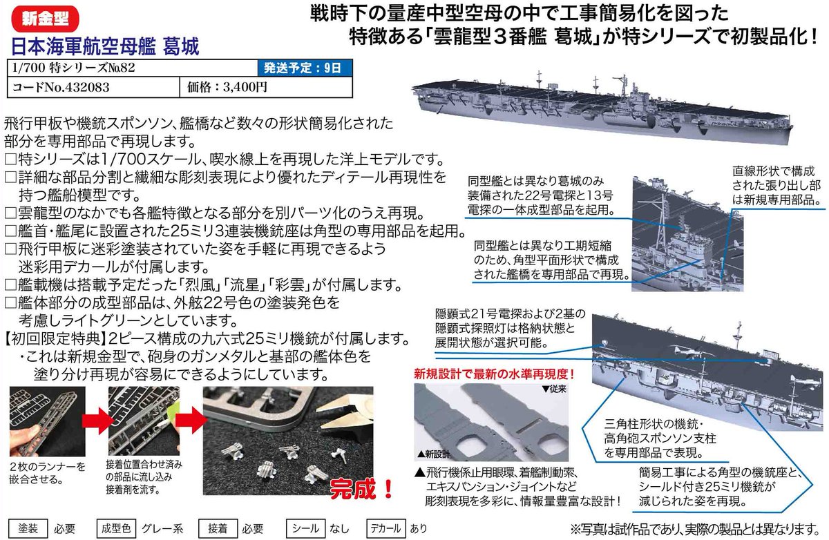 開発情報】1/700 特シリーズ 航空母艦「葛城」～4月発売予定 「雲龍
