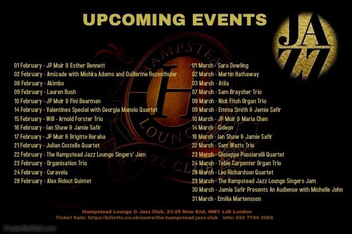 HJCJazzClub's tweet photo. What’s on- pretty busy here folks with some great names &amp; acts lined up for tickets please visit https://t.co/gEPrvuKqY2 https://t.co/nVv7vPepfU
