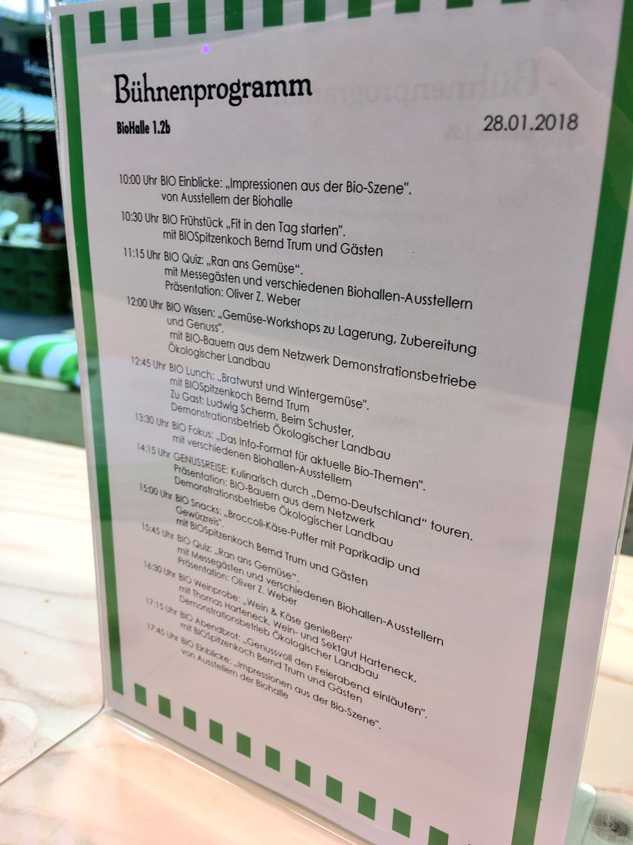 Biohoefe's tweet photo. Und auch die @gruenewoche geht irgendwann zu Ende, doch heute haben wir noch den letzten Tag mit einem spannenden Programm vor uns! 💚 Wir freuen uns auf zahlreiche Besucherinnen und Besucher am #BÖLN-Stand in der #Biohalle 1.2b auf der @gruenewoche! #bioigw18 #diedemos https://t.co/CT04M6oO4E