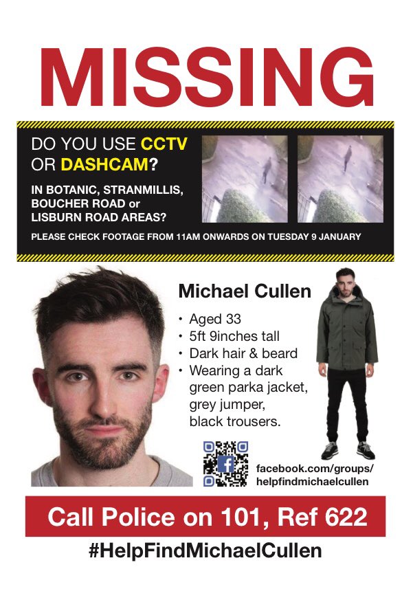 helpfindcull's tweet photo. Volunteers required to #HelpFindMichaelCullen - Belfast

Sunday 28th Jan:
2pm @BelWaterfront

A limited number of flyers are @thisishench gym, 37 College St, Belfast

If you can print some yourself, please use the 2 flyers attached to this post

Thanks for your support! ❤️

RT https://t.co/kWY967892f
