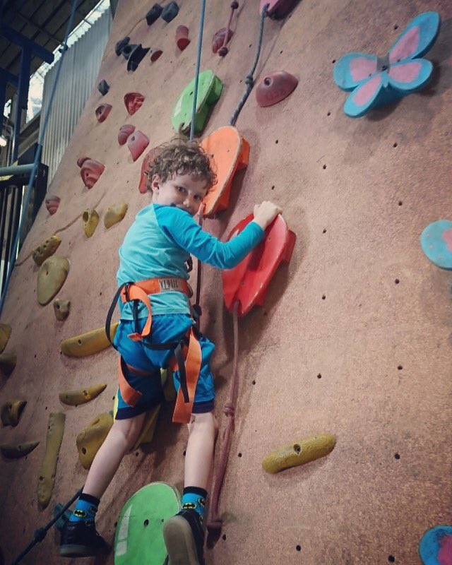 jacquidark's tweet photo. My cheeky little monkey getting his first climb on. How does one raise an athletic child? #sydneyindoorclimbingstpeters #childhood #climbing #firstclimb https://t.co/UiSXniGhWv