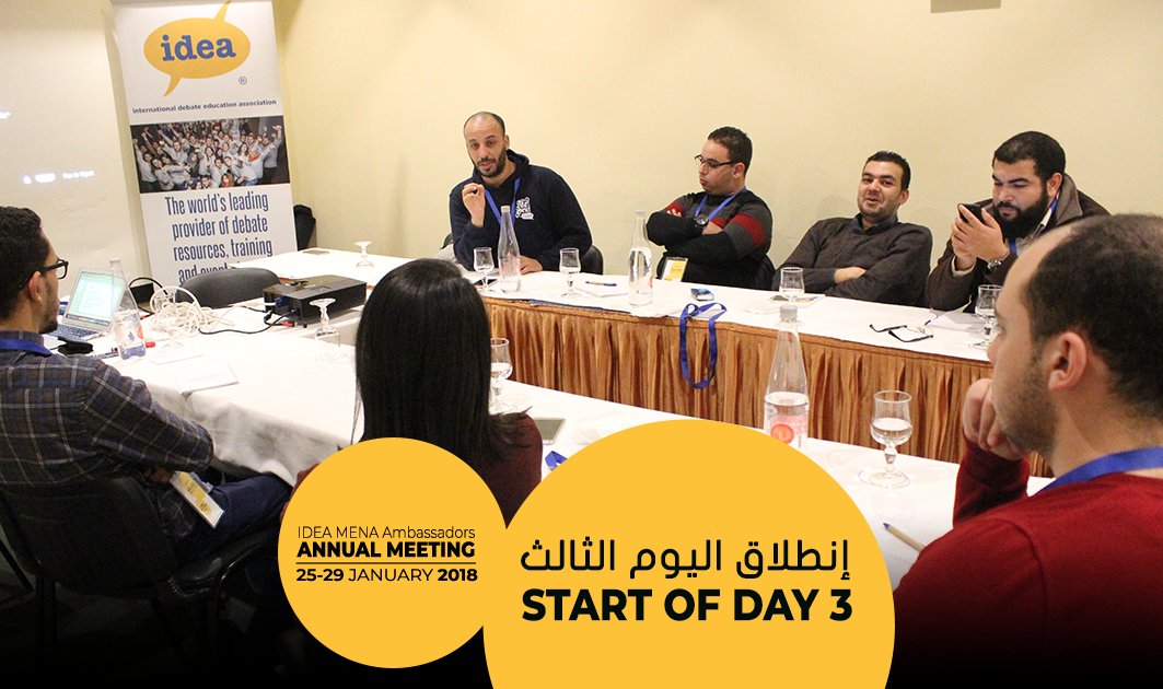 IDEAMENA's tweet photo. تتواصل أشغال الملتقى السنوي الأول لبرنامج سفراء IDEA MENA في يومها الثالث.
يتدرب سفراؤنا حالياً على كيفية تنظيم بطولة مناظرات.
#IDEAMena #Debate #Ambassadorship #MENA #Education https://t.co/GVvo6gbEHG