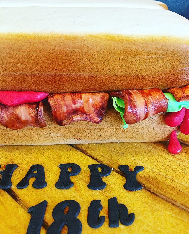 BlueCrocCake's tweet photo. It’s a bacon sandwich cake #thebluecroccakeshop https://t.co/e3Jlk1gvIF