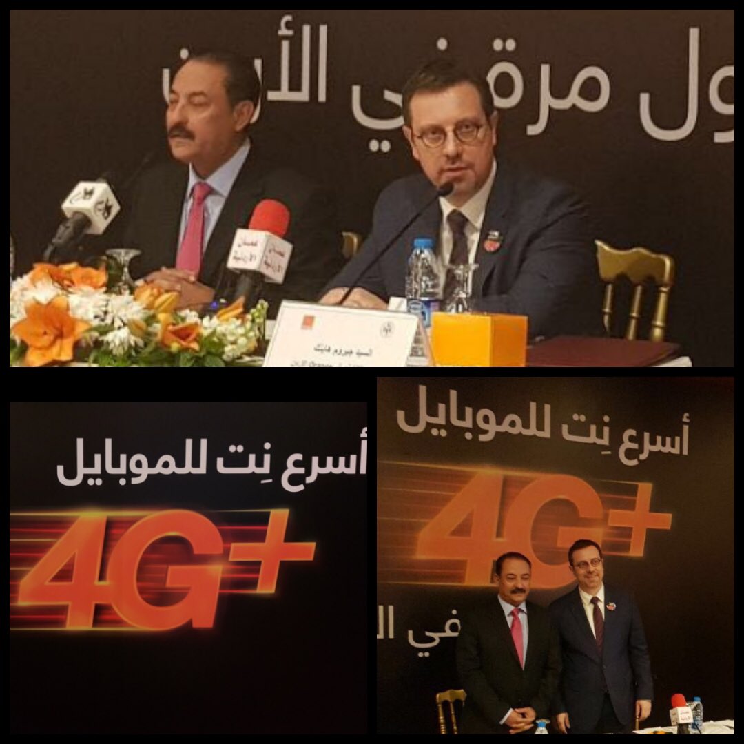 jerome_henique's tweet photo. Under the Patronage of HE Chairman of @TRCJO, we are proud to announce our acquisition of 2600 MHz range and our official launch of 4G+ network. This achievement reinforces Orange Jordan position providing strongest internet for mobile and home in the kingdom #Orange4GPlus https://t.co/miQORqykZ4