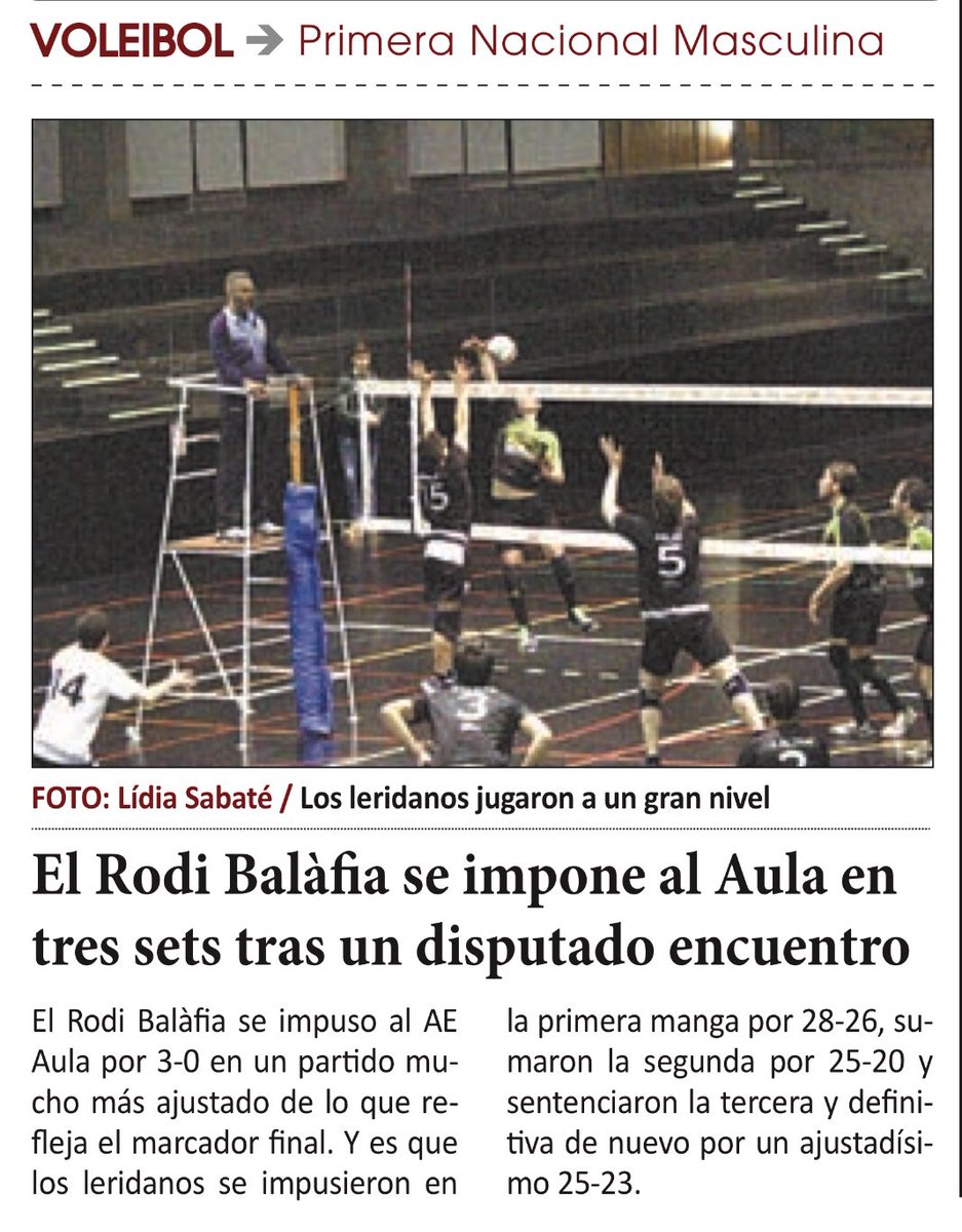 BalafiaVolei's tweet photo. El diari @LaManyanacat es fa ressò del triomf del @MotorRodi @BalafiaVolei contra #AEAula amuntbalafia #sumatalverd #voleibolitzat https://t.co/ynDNy6jULb