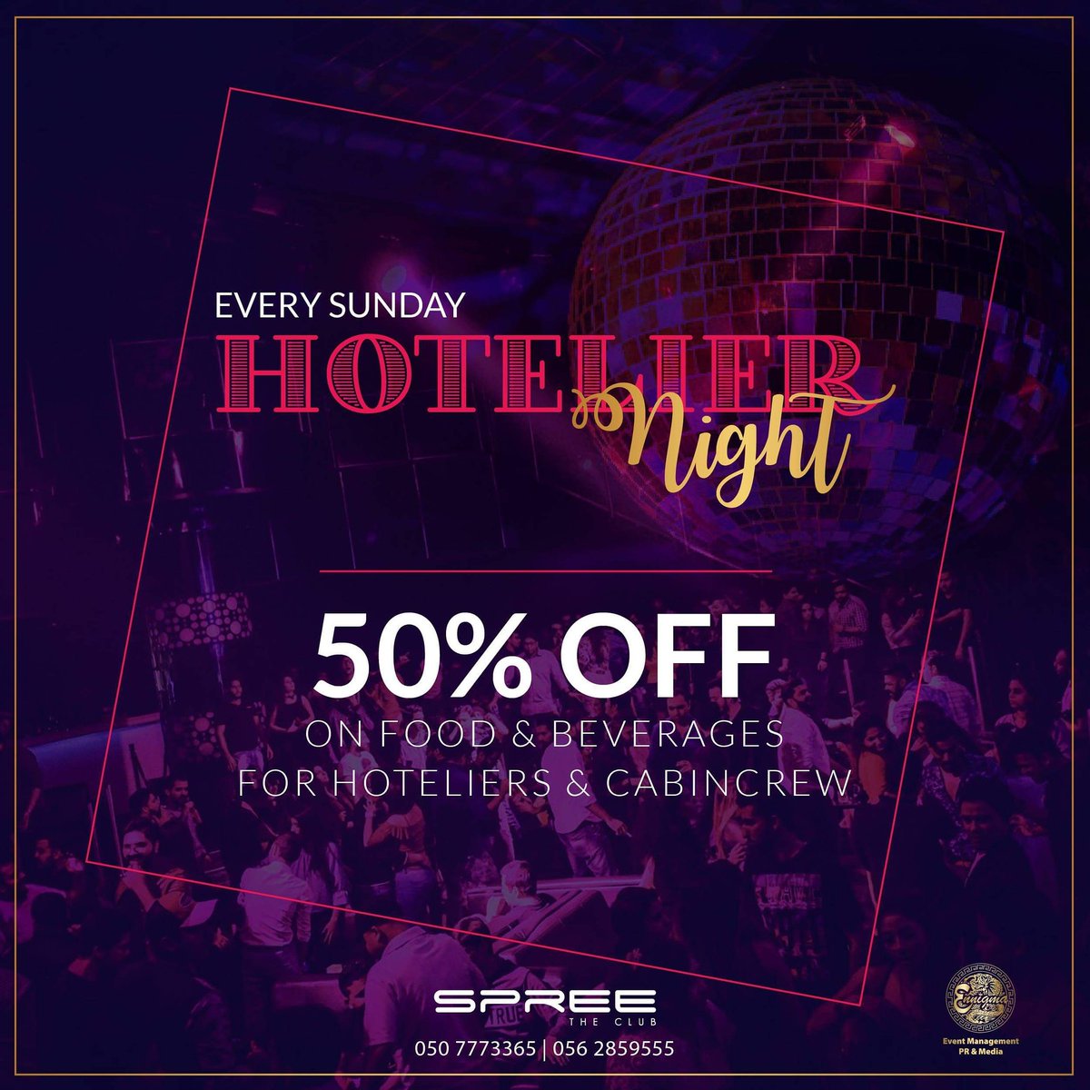 SpreeTheClub's tweet photo. Prepare to land by hopping on board at Hoteliers &amp; Crew Night launch on 28th of January!
- 21+ with valid ID
- 50% off Food and drinks for crew members!
*Free Entrance by showing Hoteliers &amp; Cabin Crew ID

Info: 0507773365 | 0562859555
#SpreeTheClub #HoteliersNight #CrewNight https://t.co/zrB5cuAaul