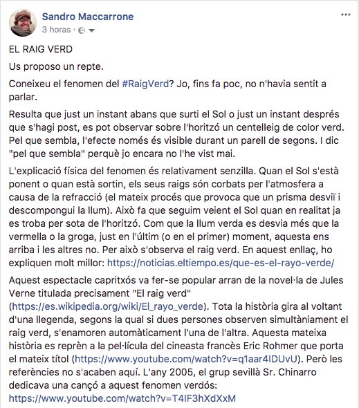 smaccarrone's tweet photo. Sabeu què és el #RaigVerd?
Un instant abans que surti el Sol o just un instant després que s'hagi post, es pot observar sobre l'horitzó un centelleig de color verd.
Us proposo el repte de fotografiar-lo: https://t.co/VfaRquSljX https://t.co/AWATiHYJLF