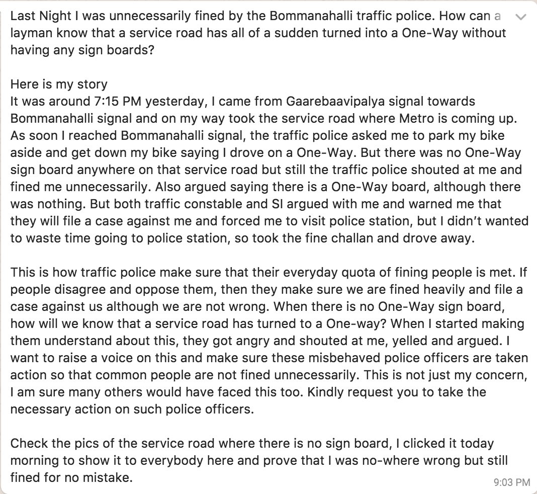 AkshayBukka's tweet photo. @DCPTrSouth Unfair Bommanahalli Traffic Police https://t.co/p9Gjeu0Fjr