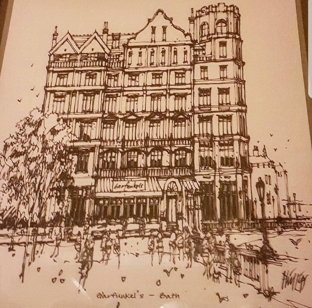 GarfunkelsBath's tweet photo. Searching for an artist! Beautiful pictures of Bath like the below are on the restaurant walls, and we want to obtain more prints! Does anyone recognise them or the signature? @visitbath @beautifulbath @BathArtists @VictoriaArtBath @bathintime @BathPresTrust https://t.co/WuSQG7FwRC