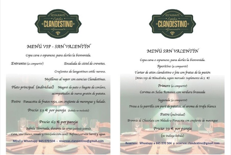 Ya tenemos diseñado nuestro menú #SanValentin by <a href="/NewClandestino/">Clandestino Gourmet</a> ...sólo queda que hagas tu reserva !!