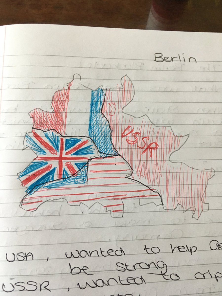 MrJones_PHA's tweet photo. How was Germany and Berlin shared our post-wwii? Like this of course... well done year 10. Now, what’s the impact of that? #originsofthecoldwar #gcsehistory https://t.co/9Xpq1OQXaF