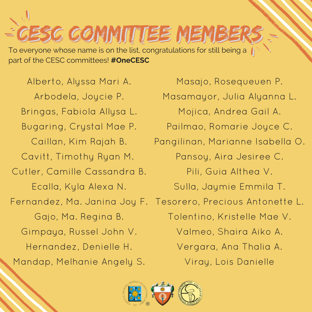 UST_CESC's tweet photo. After a thorough deliberation, here are the newly accepted renewed staff of the CESC. Congratulations! Here's to a more efficient semester! #OneCESC https://t.co/oFUmEdaO05