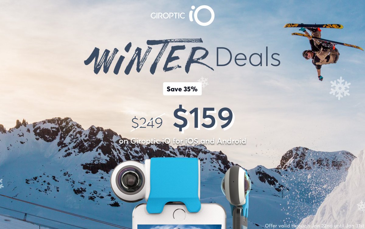 ❄️WINTER DEALS❄️ During your Holidays capture stunning 360 content with Giroptic iO for $159 instead of $249.
👉  giroptic.io/winterdeals