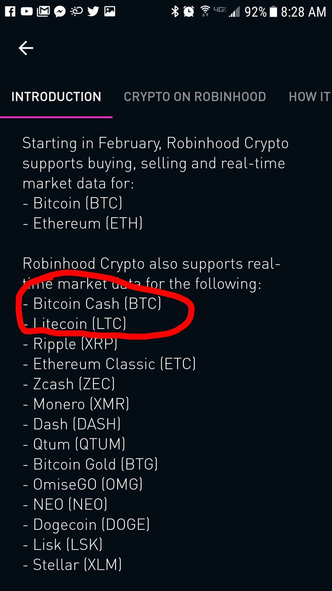 RedPillMarkets's tweet photo. Totally not causing any confusion. The BTrash ticker is BCH @RobinhoodApp fix this. https://t.co/oHhrZxvT2b