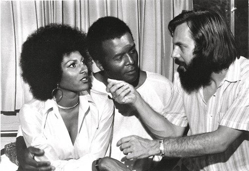 Happy birthday Jack Hill, born today 1933 (Pictured here with Pam Grier and Terry Carter on the set of FOXY BROWN) 