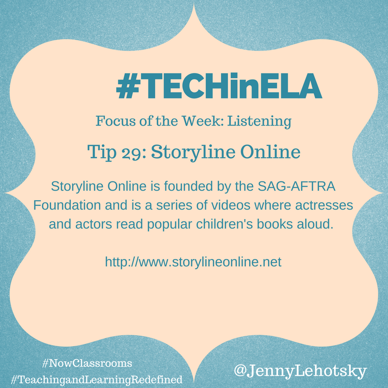 JennyLehotsky's tweet photo. Day 29 #TECHinELA - Listen to popular stories read by celebrities at  https://t.co/N5ynh6mJdk  

#TeachingandLearningRedefined
#NOWclassrooms #d100pride https://t.co/D3erfCvPxz