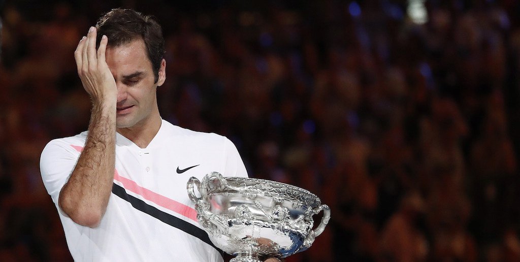 theScore's tweet photo. Roger Federer overcome with emotion after #AusOpen win: 'The fairytale continues.' https://t.co/xE8NevLt5p https://t.co/ekR3mA8nrA