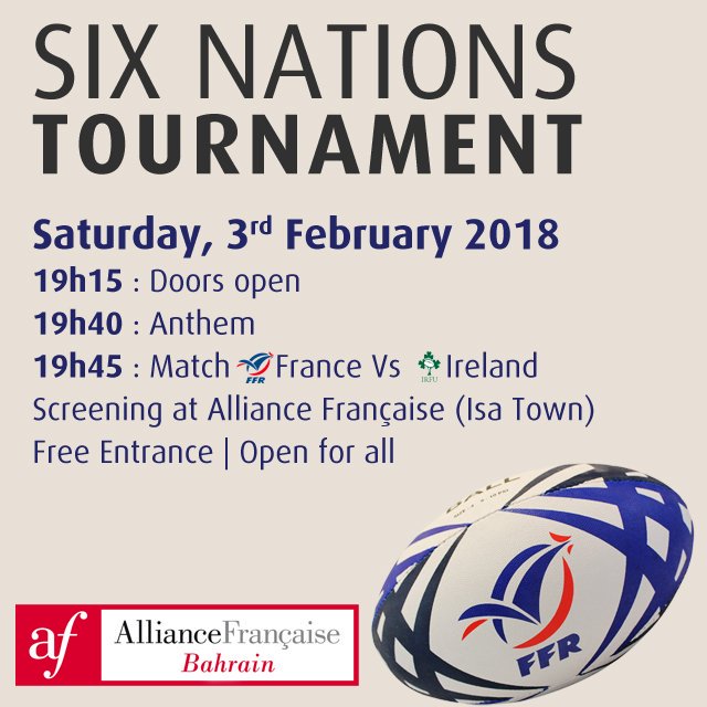 🏉📹Join us for the Six Nations Tournament 2018 at the Alliance Française for the screening of the match FRANCE vs IRELAND.