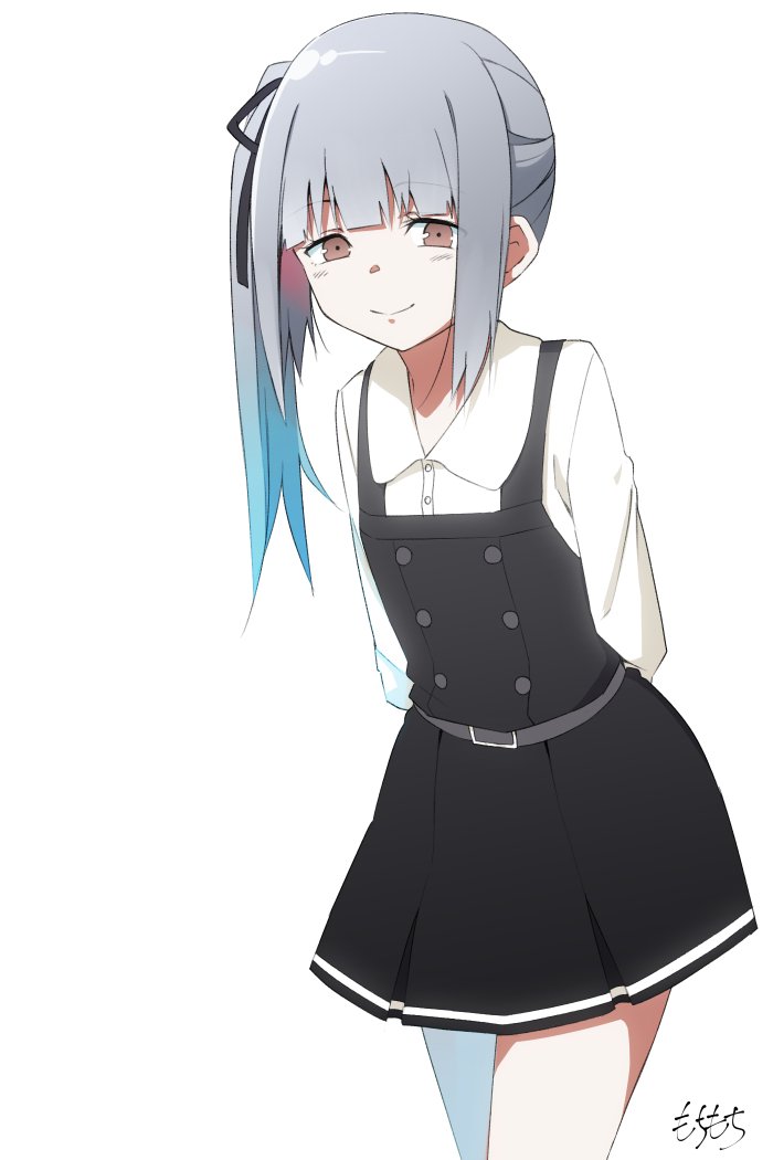 kasumi (kancolle) ,kasumi kai ni (kancolle) 1girl solo side ponytail dress grey hair pinafore dress white background  illustration images