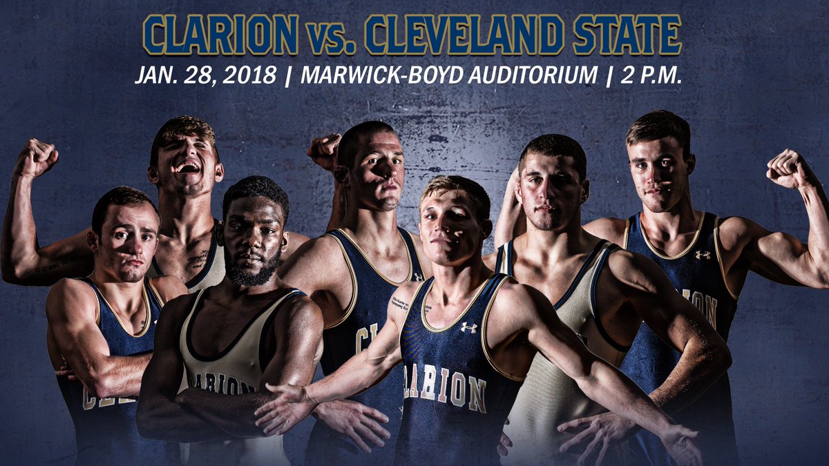 ClarionEagles's tweet photo. .@WrestlingCUP is back in action this afternoon against Cleveland State! Come watch the Golden Eagles take on the Vikings in Marwick-Boyd Auditorium at 2 p.m.!

Can't make it? Watch live at https://t.co/yGSPtQeJQC https://t.co/uWSNVX32T8