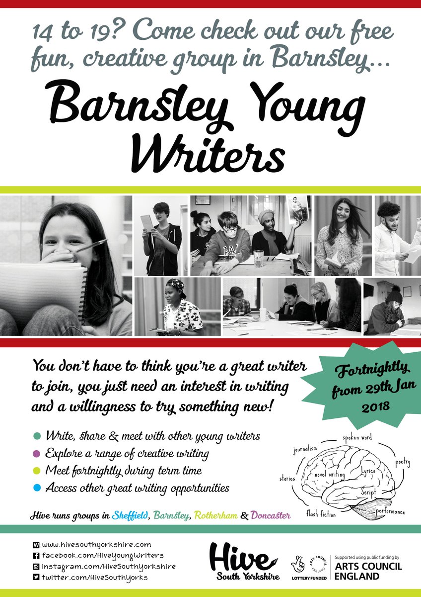 Barnsley Young Writers starts TOMORROW MONDAY 29 Jan! FREE &amp; relaxed group for ages 14-19s 5-7pm <a href="/BarnsleyLibs/">Barnsley Libraries</a> Thanks for all the shares from you wonderful folk! Please share if you haven't &amp; you're Barnsley based! Thanks for support! hivesouthyorkshire.com/young-writers-… #barnsleyisbrill