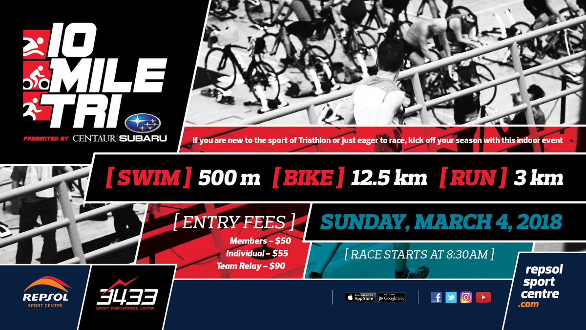 CentaurSubaru's tweet photo. The 5th Annual #10MileTri presented by Centaur Subaru (us!) is March 4, 2018! Registration now open. If you are new to the sport of Triathlon or just eager to race, kick off your season with this great indoor event!
https://t.co/r9MqcQKDZc https://t.co/NAgR1xA3yC