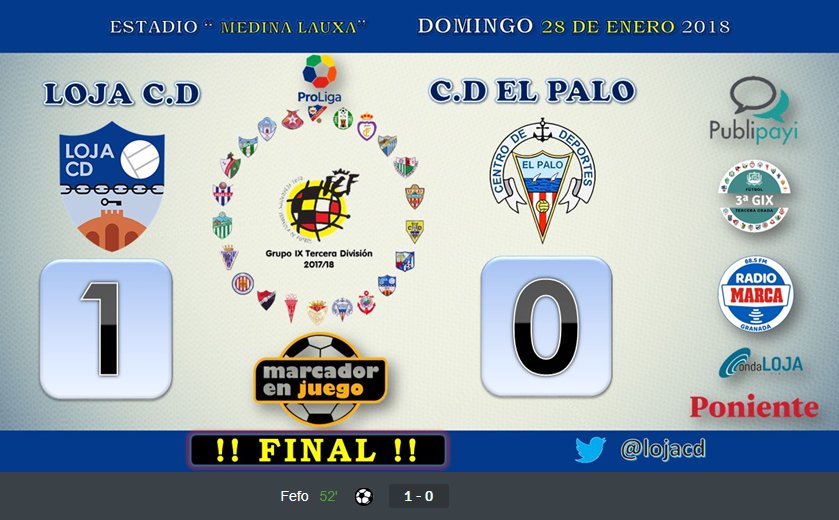 El <a href="/LojaCD/">Loja Club Deportivo</a> venció al @cdelpalo 1-0 gol de <a href="/9fefo/">Jose Luis Manzano</a> en el min.52 para dar +3 puntos valiosos ante un gran #rival que hoy ha puesto las cosas muy difíciles al cuadro lojeño,mención especial para nuestro portero <a href="/javiliyo91/">javi zambrano</a> (Zambrano) por su actuación estelar en el partido