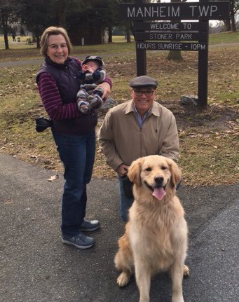 Steve and Sally Mentzer with their grand dog and grandson on a walk in Stoner Park.
It is great to represent the 97th district with it’s well-planned, open space. We are very lucky!
