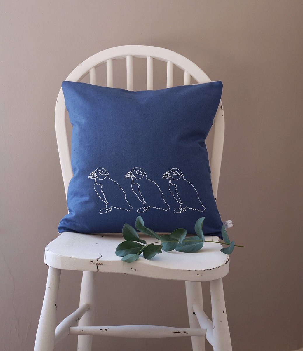 Evening all #handmadehour. Linen puffin cushions ideal for a #seasidecottage #homedecorideas