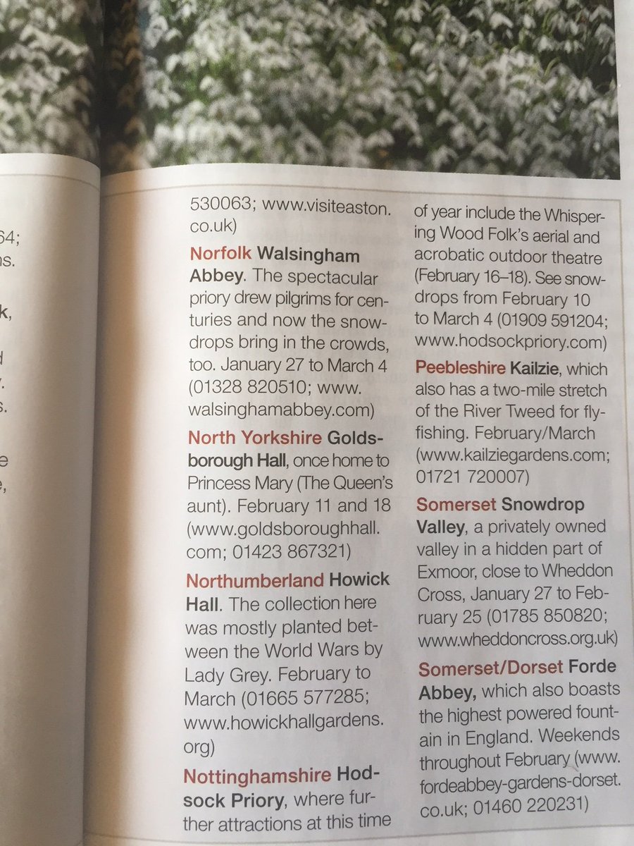 Thrilled to have been listed in <a href="/Countrylifemag/">Country Life</a>'s 'more places to see white magic'. Snowdrop Days a <a href="/goldsborohall/">Goldsborough Hall</a> are Sun 11th &amp; Sun 18th Feb 10-4pm. Adults £5; children free. Dogs on leads welcome. Rare and unusual snowdrops on sale Sun 11th Feb. Refreshments in the Orangery.