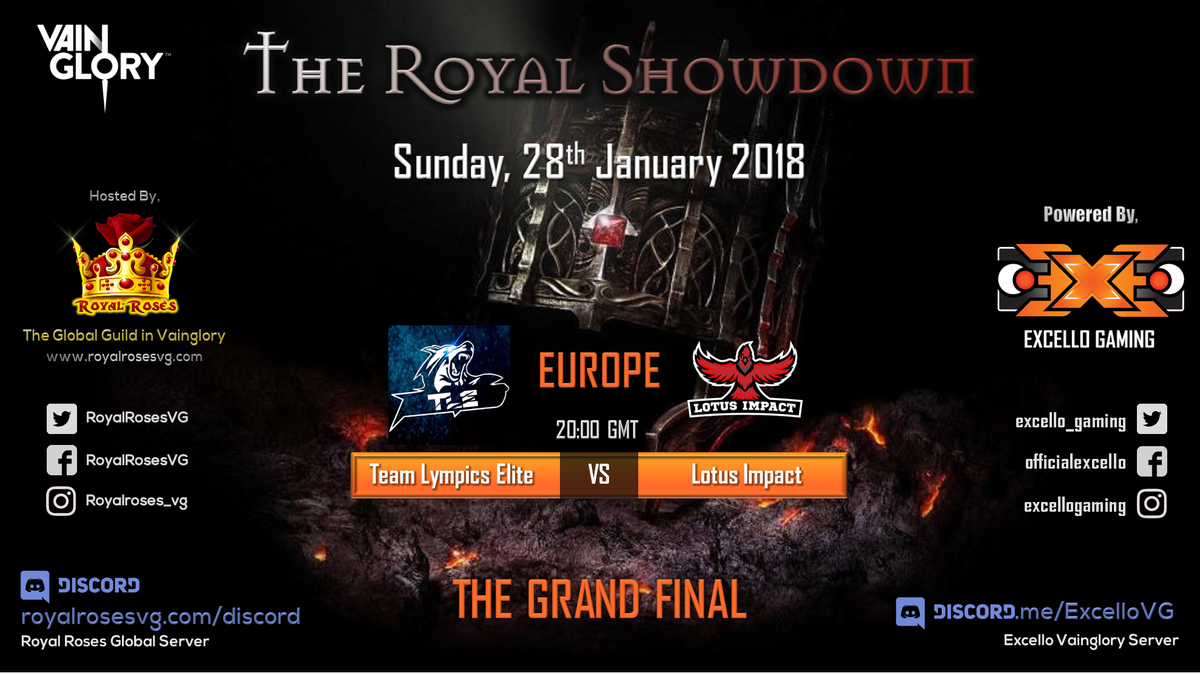 excello_gaming's tweet photo. The Royal Showdown (EU)
Hosted by, @RoyalRosesVG 
Powered by, @excello_gaming 

FINAL
@LympicsE vs @LotusImpactEU 

🔴Now LIVE 🔴
https://t.co/koLyk0FTgq 
https://t.co/lPPQMUaZ2y 

Streamer: @maxman30 
Caster: @MileenaKitanaVG 

@vainglory https://t.co/XZvIVXwNci
