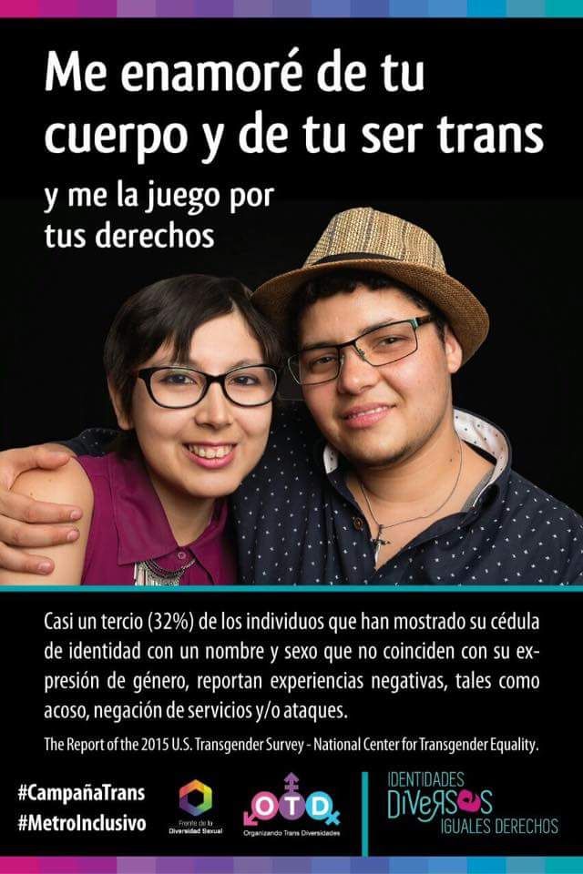 OTDChile's tweet photo. @WilsonCadiz @metrodesantiago Gracias por destacar nuestra #campañatrans para educar,  desestigmatizando, porque no existimos ciudadan*s de segunda clase. Hoy!podemos avanzar como sociedad derribando los prejuicios transitando en el @metrodesantiago 
#SubeT al #TrendeLaLibertad #MidentidadMiDerecho https://t.co/QNxjSfjkfc