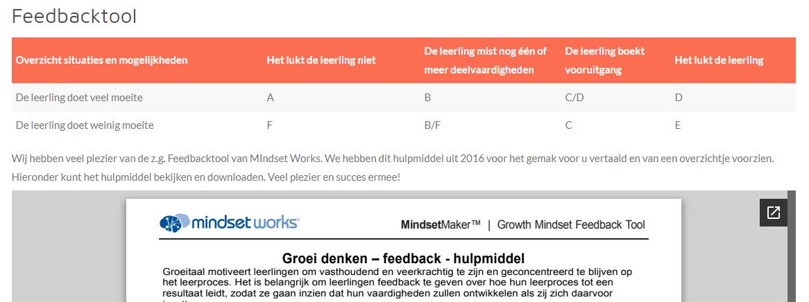 Veel plezier heb ik nog steeds van de Growth Mindset Feedbacktool uit 2016 van "Mindset works" Om het iedereen nog gemakkelijker te maken er gebruik van te maken heb ik het hulpmiddel vertaald. Zie: talent3xl.nl/kinddoelen/fee…