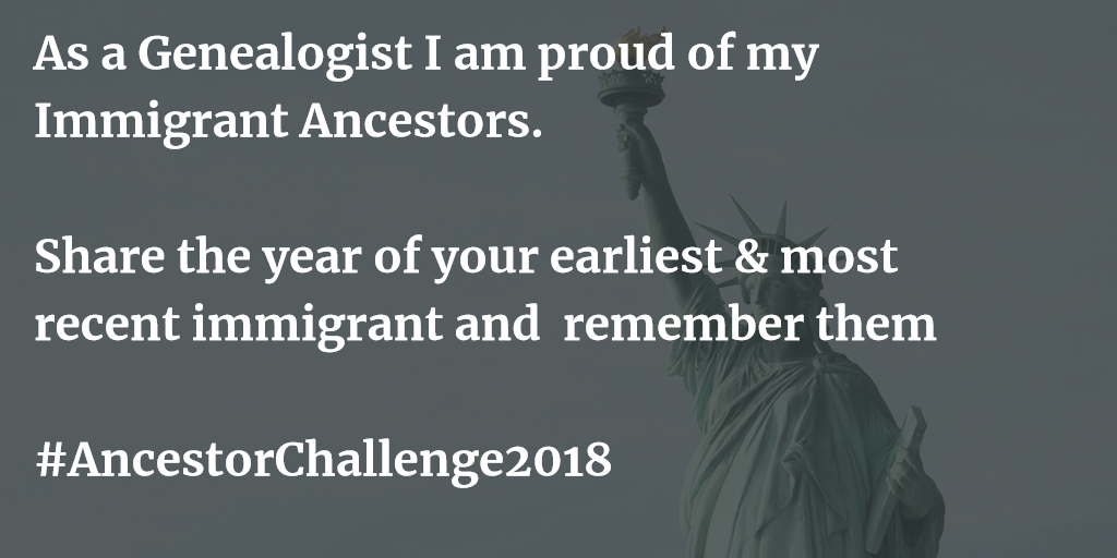 DLGenealogist's tweet photo. As a Genealogist I am proud of my Immigrant Ancestors. Share the year of your earliest & most recent immigrant and remember them #AncestorChallenge2018 #Genealogy #immigrants https://t.co/6nsLvlTYHv