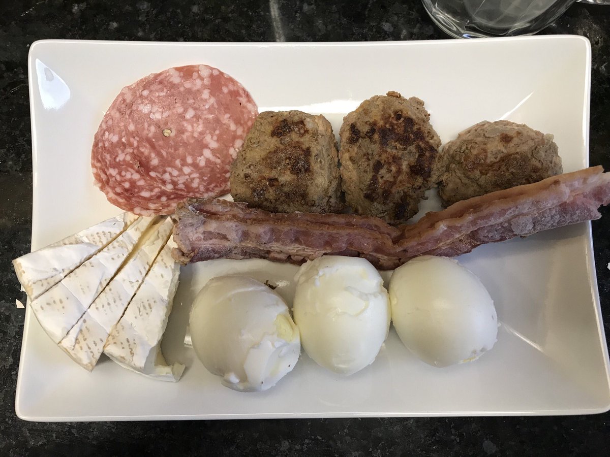 Eggs, brie, bacon, salami, burger