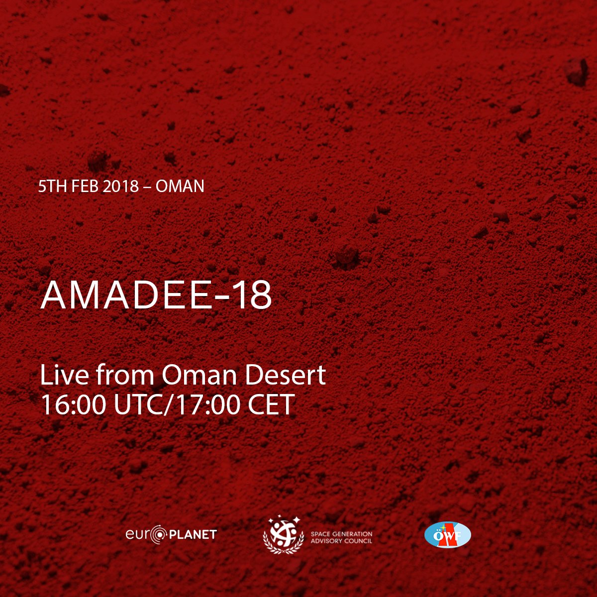 oewf's tweet photo. 📢T-10 days to our Livestream from Oman📢   Join us on 5th Feb to see how the Analog Astronauts and our team get ready for our #AMADEE18 simulation and get to know our base in the desert. Use #askMars to send us all your questions. Link 👉 https://t.co/0PrMnypRZa  #simulatemars https://t.co/rfLQIs5P2Y