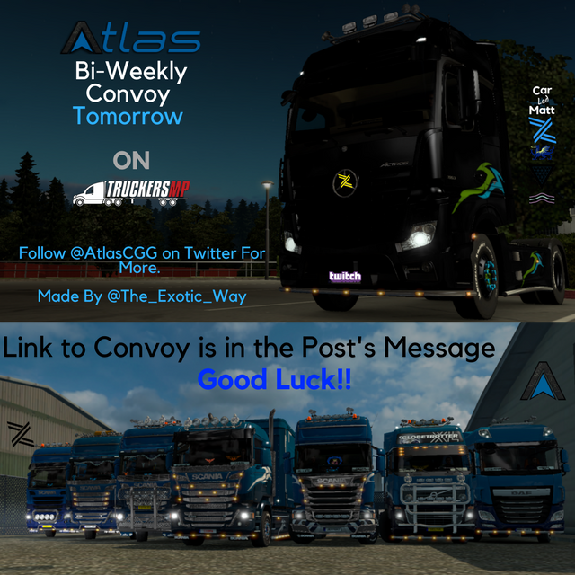 vicinitymusic1's tweet photo. Hello @TruckersFM / @TruckersMP, Atlas Logistics have their next Bi-Weekly Convoy tomorrow @ 18:30 GMT. Show them some support, they pull off some cool events on TruckersMP. #TruckersMP #ETS2 #ETS2C #ETS2MP #Steam
Link: https://t.co/e5eWRJaTZY
Atlas: @AtlasCGG
- @Miles_Vicinity https://t.co/oH4PKmuirs