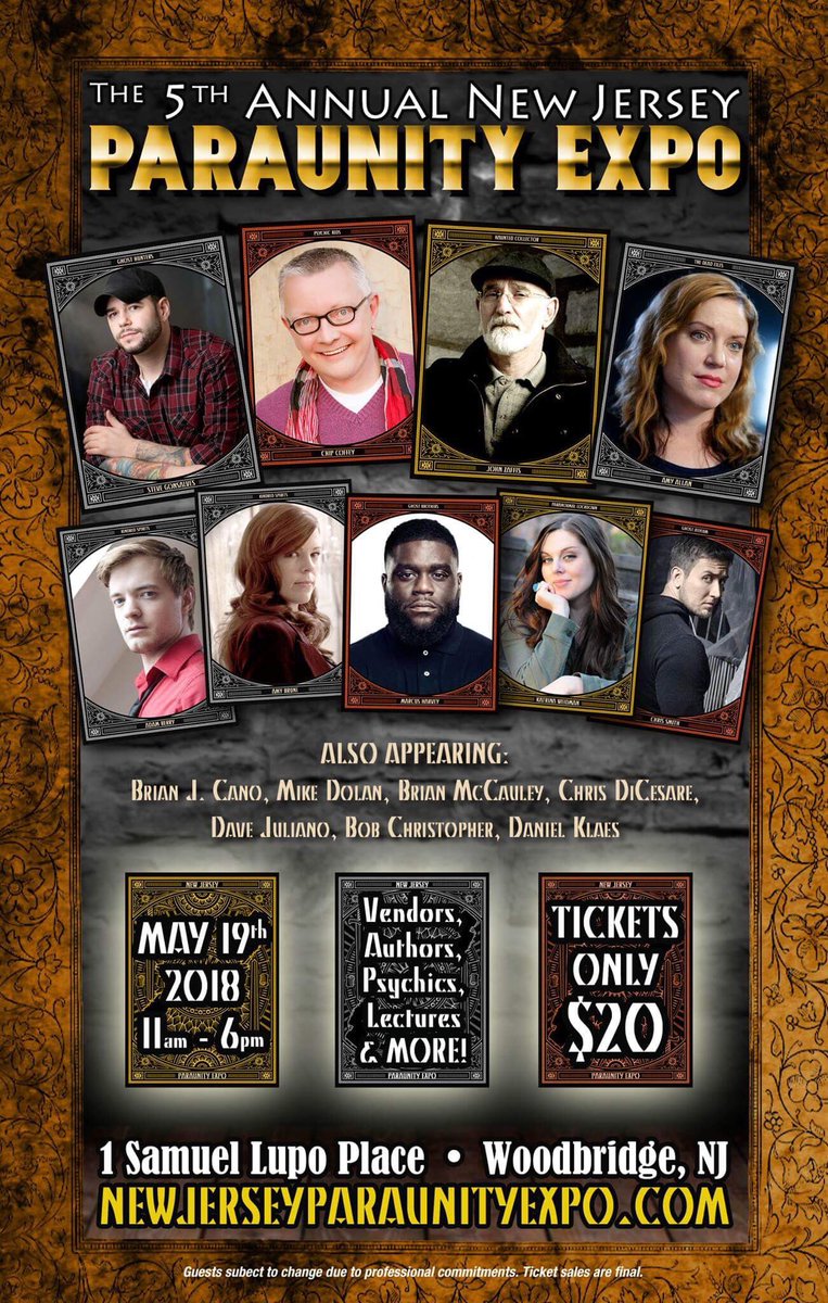 NJParaUnityExpo's tweet photo. A paranormal convention with this lineup for only $20 admission, only happens in New Jersey on May, 19,2018
Visit https://t.co/IWVSo4ykJC for details @themarcusharvey @KatrinaWeidman @JohnZaffis @amybruni @AdamJBerry @amyallantdf @ChrisTWC @SteveGonsalves1 @danklaes @chipcoffey https://t.co/C58WdZ25Or