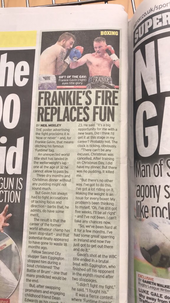 preparedpr's tweet photo. More national press today for @frankiegavin1 This one in the Sunday Mirror #andthenew #sportspr #boxingpr #notalwaysamansgame https://t.co/sk9ceNf7HA