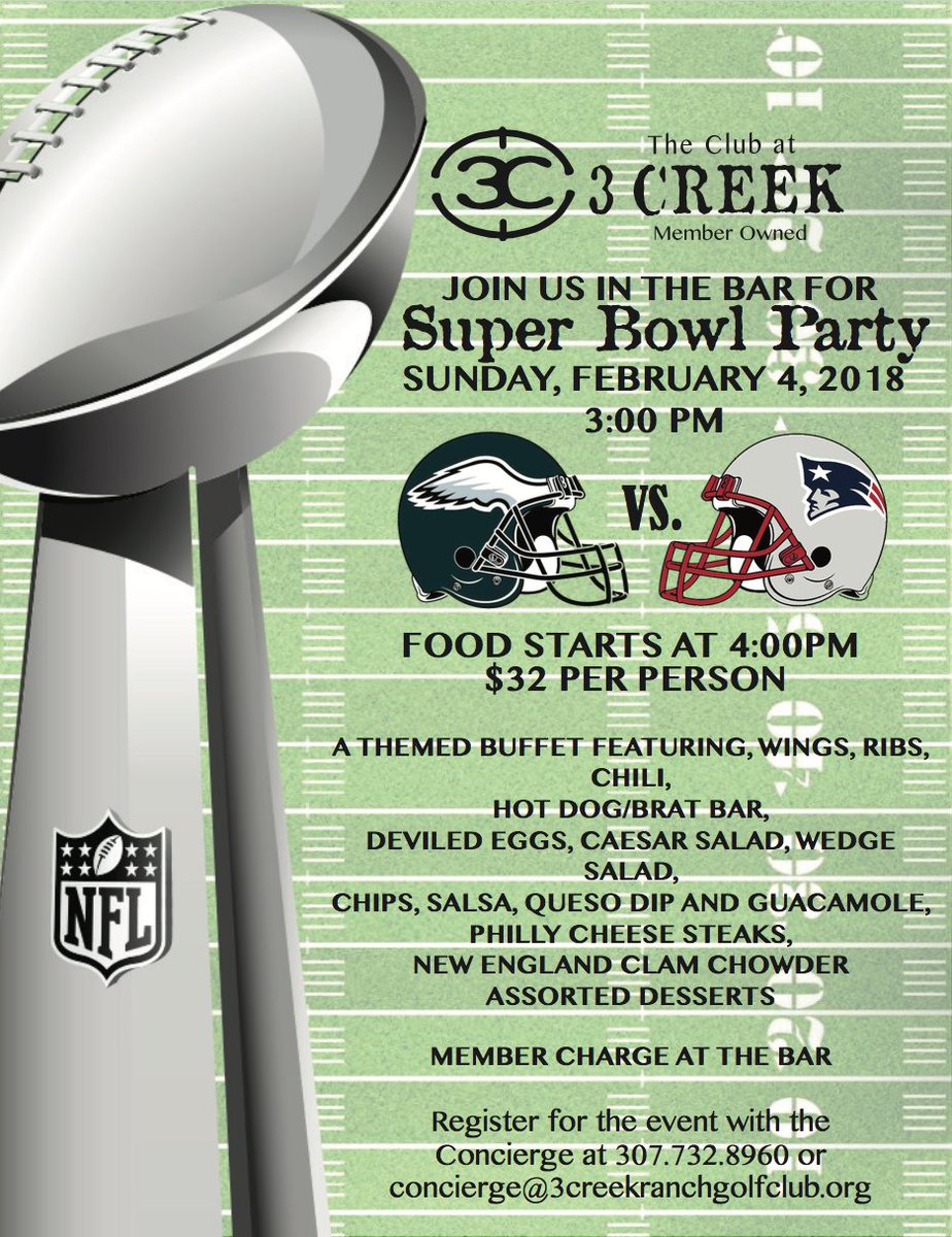 Save the date for the Super Bowl Party on February 4, 2018. The themed buffet begins at 4pm in the bar. #SuperBowl #football #3Creek #JacksonHole