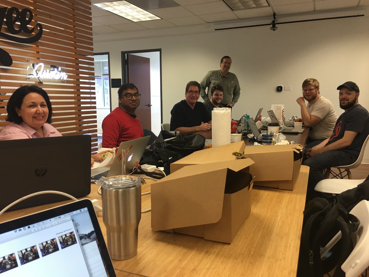 rocketeerbkw's tweet photo. Day 1 was a huge success, day 2 is getting off to a great start! Thanks @amazeelabs and @Rackspace for sponsoring. #DrupalSprints #SprintWeekend2018 #Drupal https://t.co/pTkV0cqra5