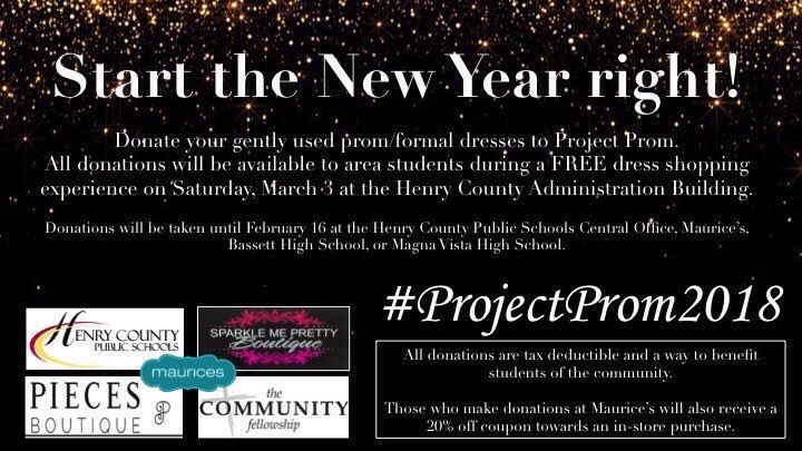 BassettBengal18's tweet photo. Seniors, if you have a gently used prom dress please consider donating it to #ProjectProm2018! Also, if you need a beautiful dress this year, please consider attending #ProjectProm2018 https://t.co/NQ5QcjJWgf