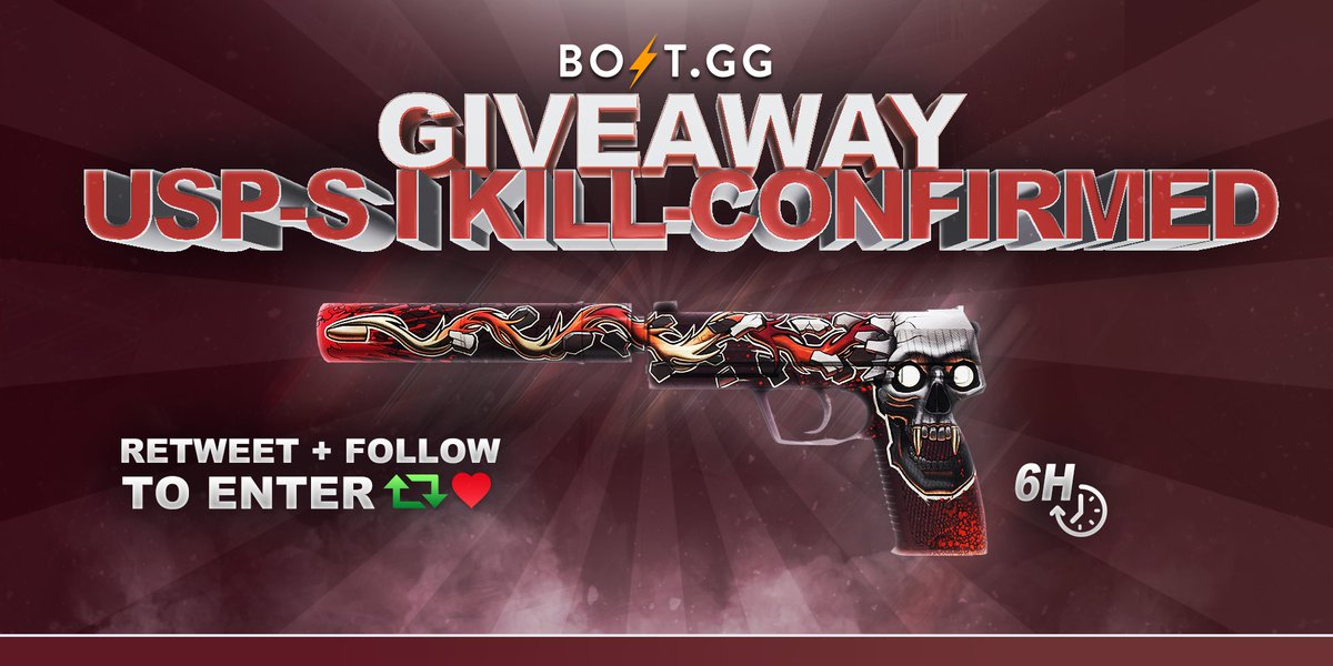 OfficialBoltgg's tweet photo. 6 Hour USP-S | Kill Confirmed Giveaway!

To win you must!
⚡ RT + Like + Follow
⚡ Follow: https://t.co/IahTZVb3NV
⚡ Tag two friends! https://t.co/mt76goR7o7