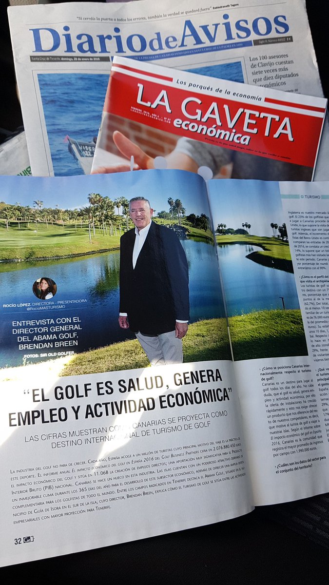 Entrevista publicada hoy (por @MasTurismoRL) de nuestro Director en la revista de  #LaGavetaEconómica junto al #DiariodeAvisos
"EL GOLF ES SALUD, GENERA EMPLEO Y ACTIVIDAD ECONÓMIA"