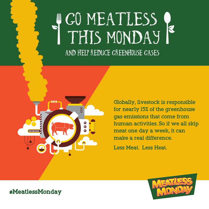 MeatlessMonday's tweet image. Fight climate change with your diet. Go #MeatlessMonday tomorrow! #LessMeatLessHeat