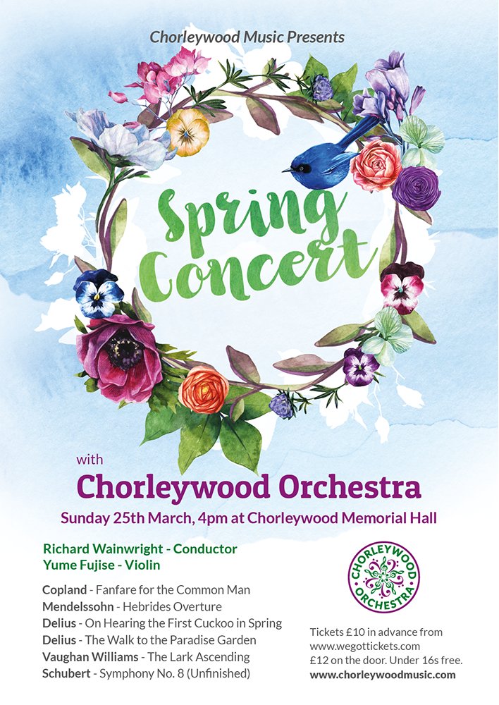 Our Spring Concert is on March 25th, 4pm Chorleywood Memorial Hall. Schubert, Delibes, Mendelssohn and the wonderful <a href="/yume_fujise/">Yume Fujise</a> performing The Lark Ascending. wegottickets.com/event/429649