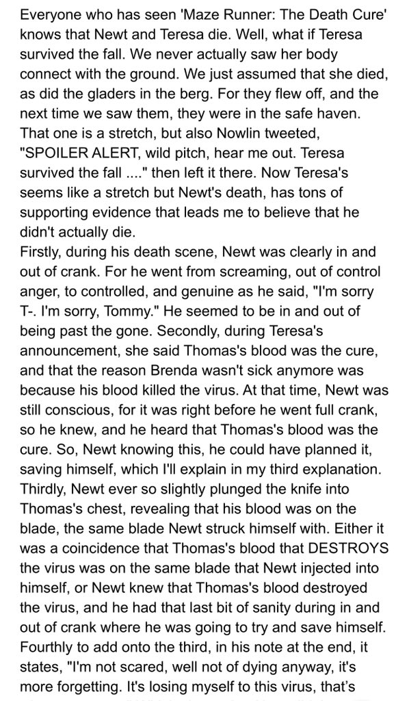 needednewt's tweet photo. !! DO NOT PROCEED READING THIS IF YOU HAVE NOT SEEN THE DEATH CURE.

- this is a theory that has tons of supporting evidence. i just wanted to voice it out there.

@wesball @jamesdashner @tsnowlin @dylanobrien @SangsterThomas @kScodders @DexterDarden @PoulterWill @BarryPepper https://t.co/KZ6TMDFPlH
