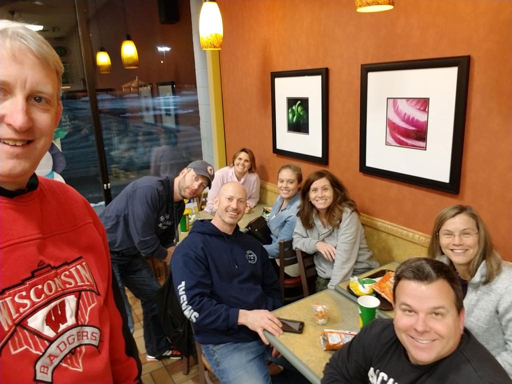 micwalker's tweet photo. .@edinaschools Personalized Learning cohort, eating fresh on the road to #CESA1 https://t.co/tXF8jfB93i